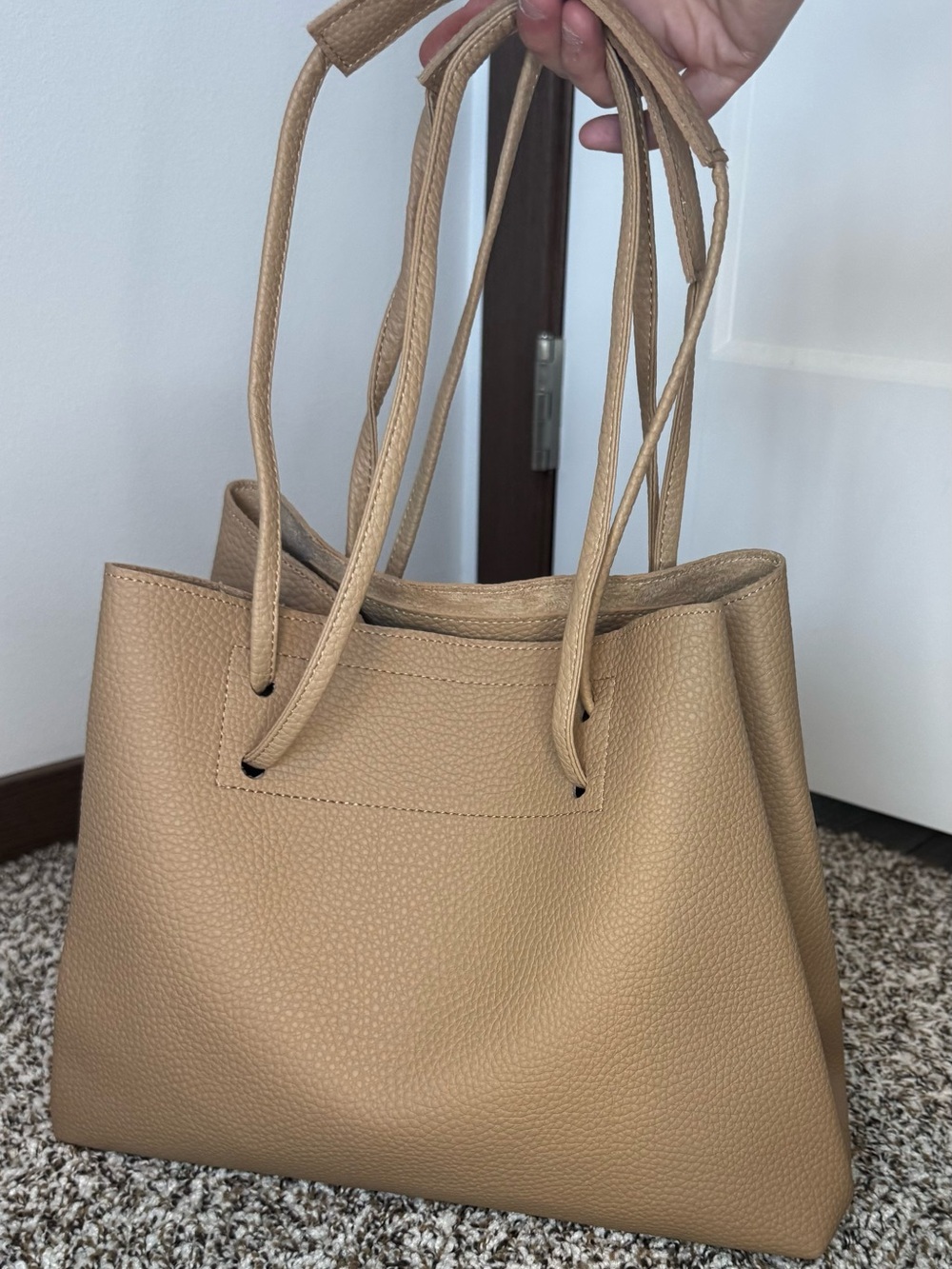 8 Other Reasons Beige Pebbled Faux Leather Tote Bag Minimalist Shoulder Purse - Picture 8 of 13